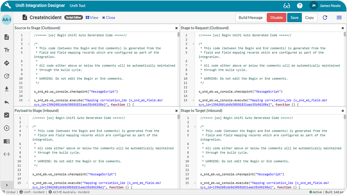 Unifi integration designer interface example