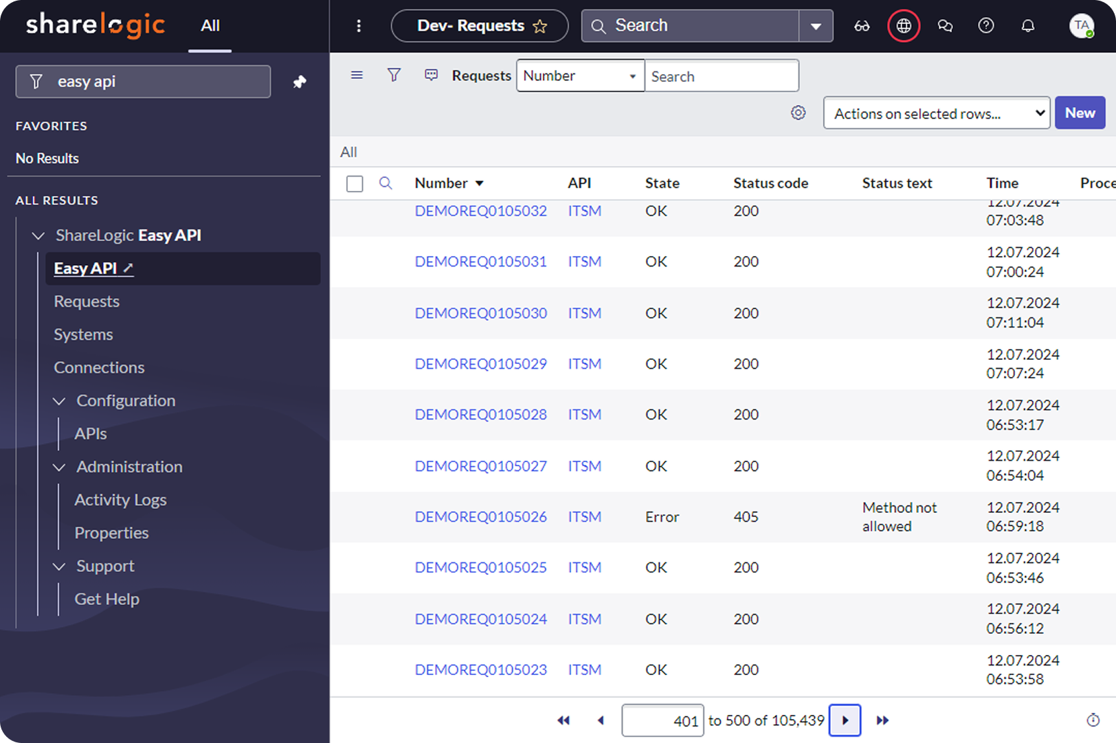 Easy API requests view in the product UI