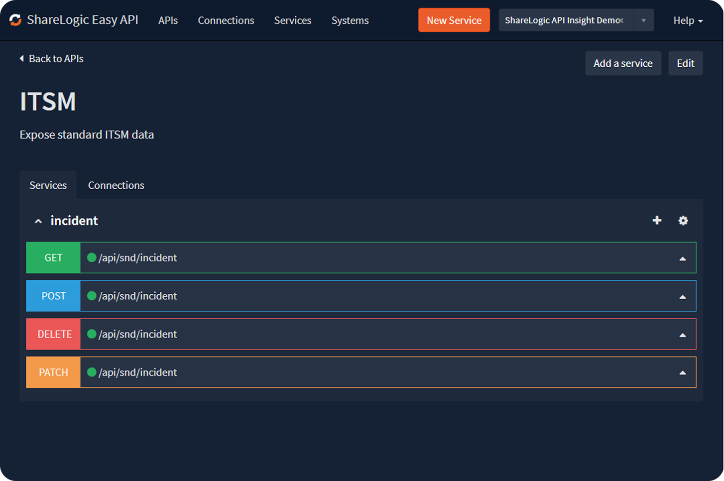 Easy API ITSM services and endpoint configuration in the product UI